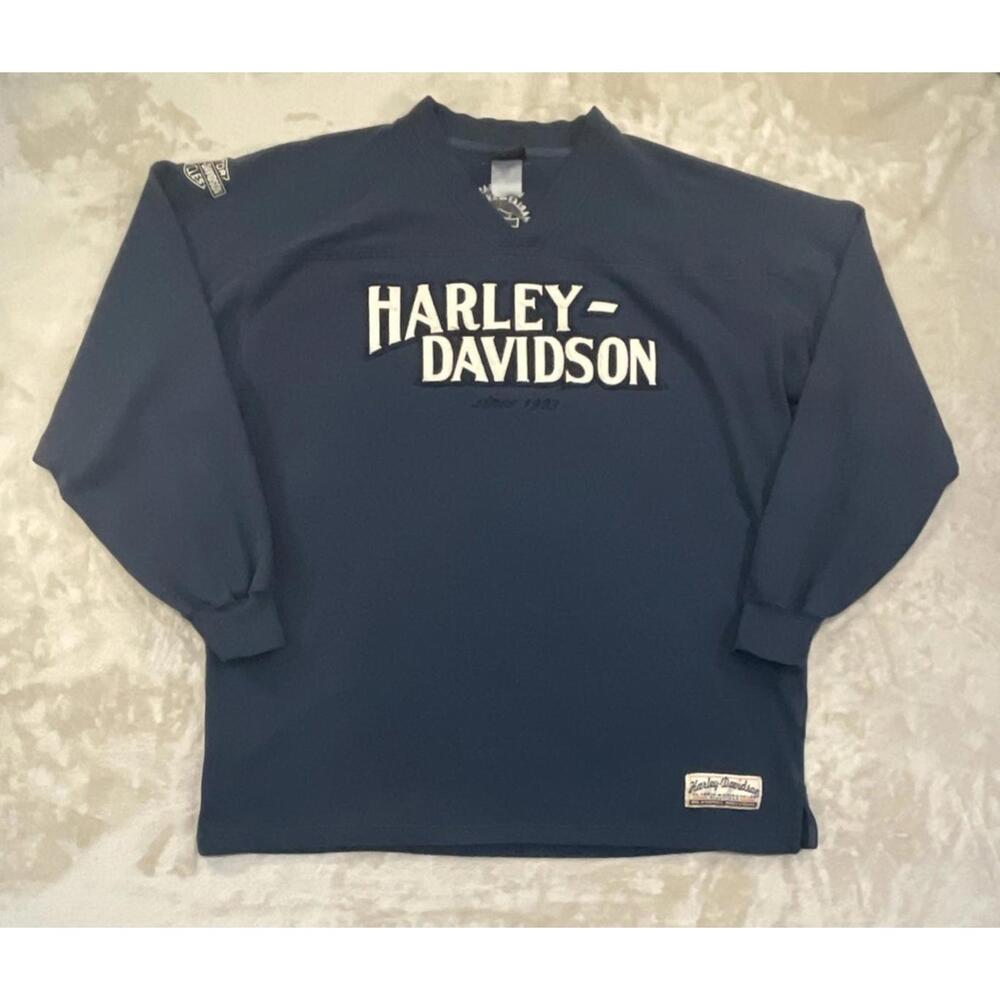 Harley Davidson Motorcycle VNeck Long Sleeve Shirt Blue Las Vegas Nevada SLD